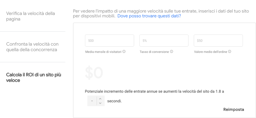 misurare la velocità del sito web